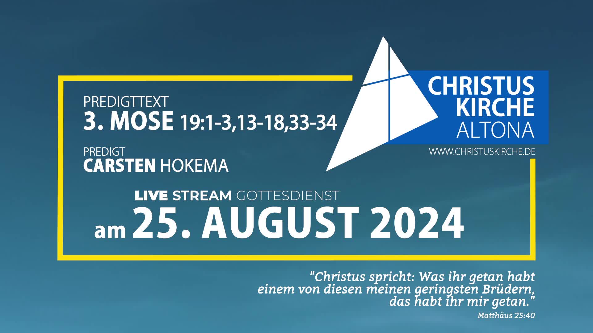 Gottesdienst am 25. August 2024 aus der Christuskirche Altona