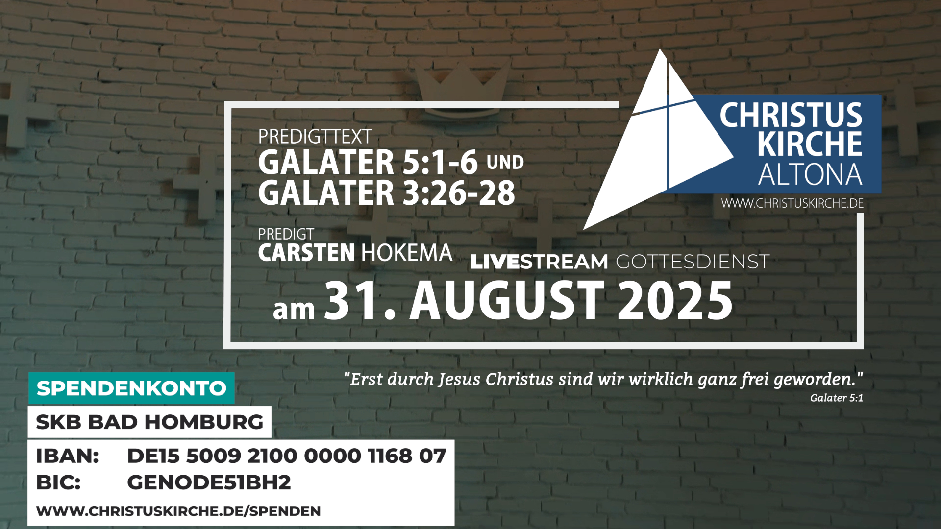 Gottesdienst am 31. August 2025 aus der Christuskirche Altona